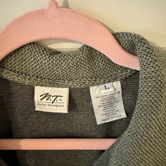 Vintage Women's Norm Thompson Cardigan Sweater Tie Back Green Large Tencel - Picture 2 of 3